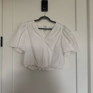 Endless Rose White Cropped Puff Sleeve Blouse